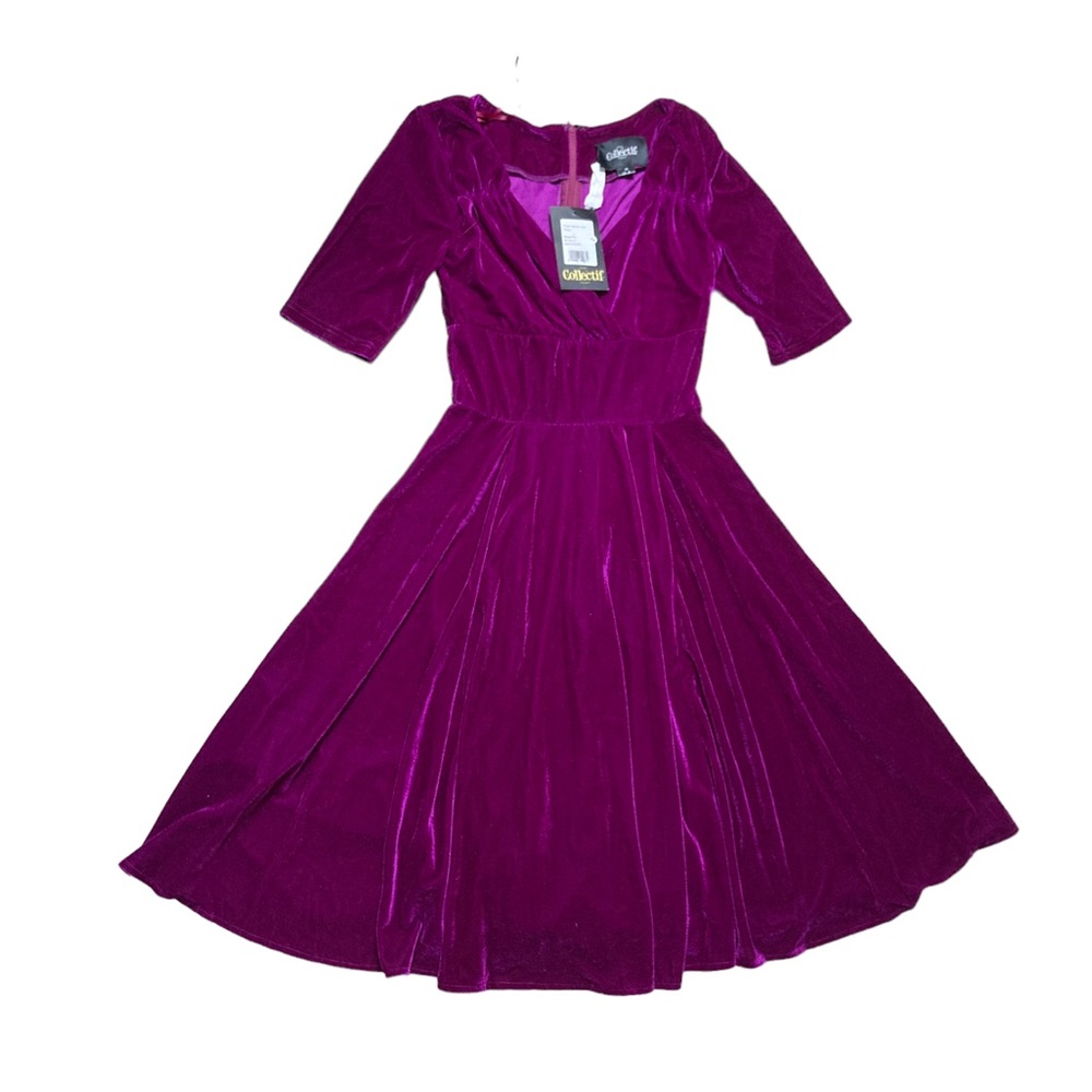 Nwt Collectif Trixie Velvet Doll Dress Women’s size X-Small in Magenta